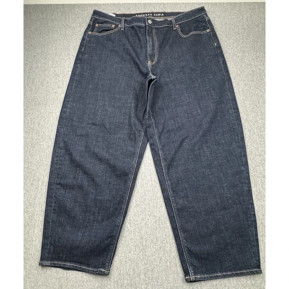 American Eagle‎ Womens Jeans Barrel Sz 18 Fit 40x28 Blue Dark Wash Denim Stretch